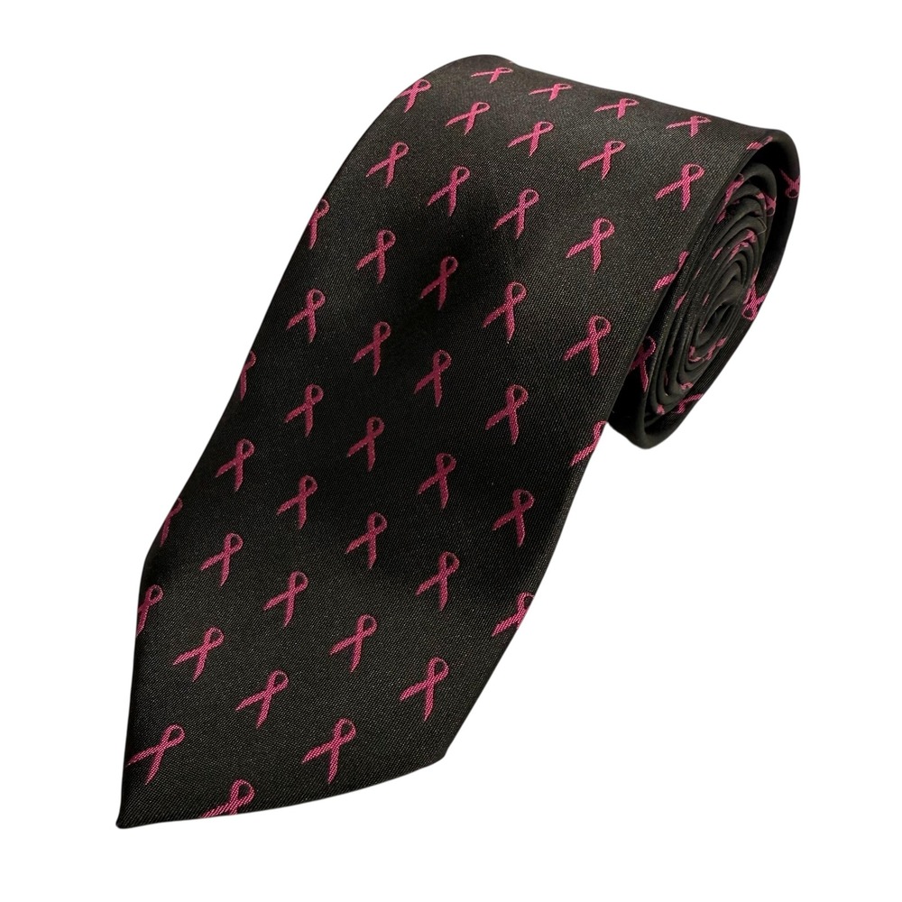 Pink Ribbon Breast Cancer Awareness Necktie Black & Pink Handmade Microfiber